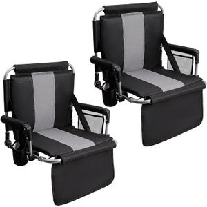 ALPHA CAMP Stadium Seat Chair for Bleachers with Back & Arm Rest (Black Grey-2pcs)