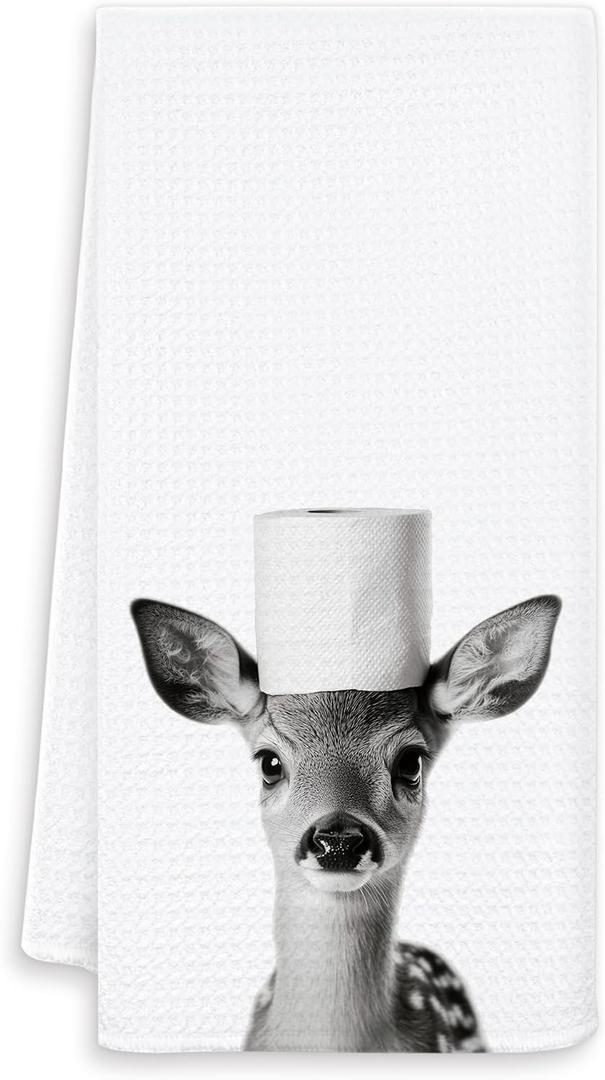 Funny Deer Hand Towels for Bathroom Washroom, Deer Bathroom Decor, Deers Lover Gifts for Women Men, Funny Animal Sika Deers Bathrooms Hand Towels, 16x24 Inch