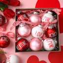 Vinsot 12 Pcs Valentines Day Ball Ornaments Pink Red White Ornaments 2.36 Inch Plastic Tree Decorations Kiss Be Mine Love Hanging Decorations Valentines Decor for Tree Home Wreath Party Decor
