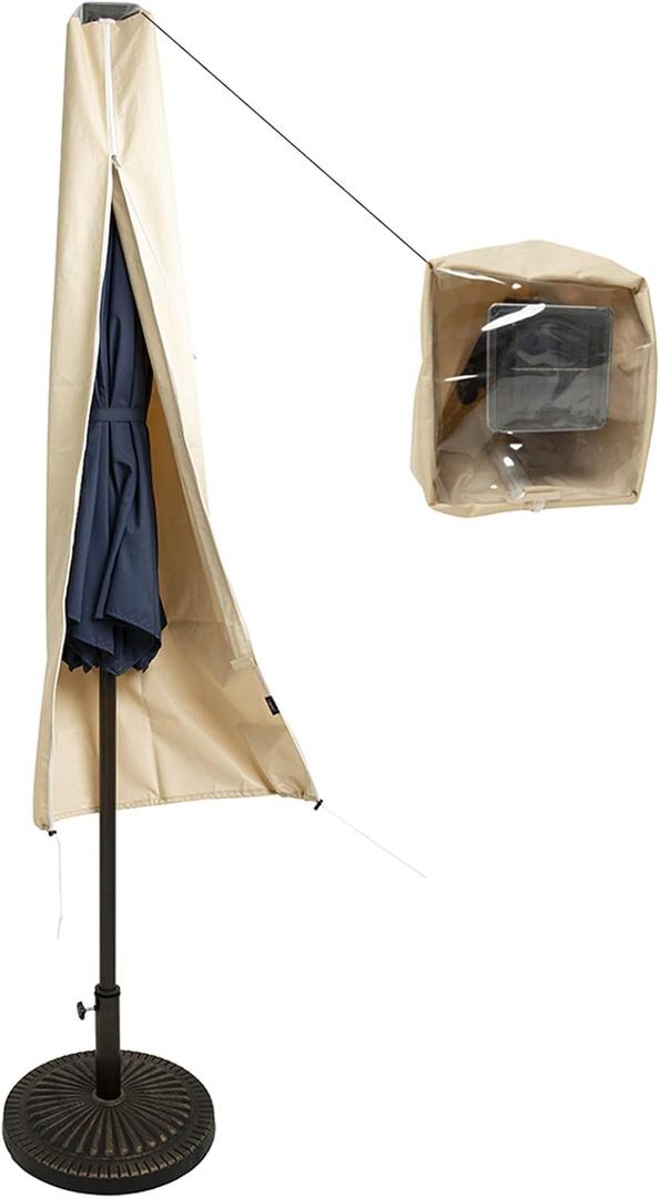C-Hopetree Patio Umbrella Cover for 7ft to 11ft Solar LED Outdoor Market Umbrellas, Waterproof, with Zipper and Rod, Beige