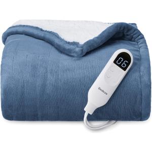 Bedsure Heated Blanket Throw Blanket - Fast Heating Electric Blanket, Soft Flannel Heated Throw with 4 Time Settings, 6 Heating Settings, Warm Gifts for Grandma (50x60 Inches, Blue)