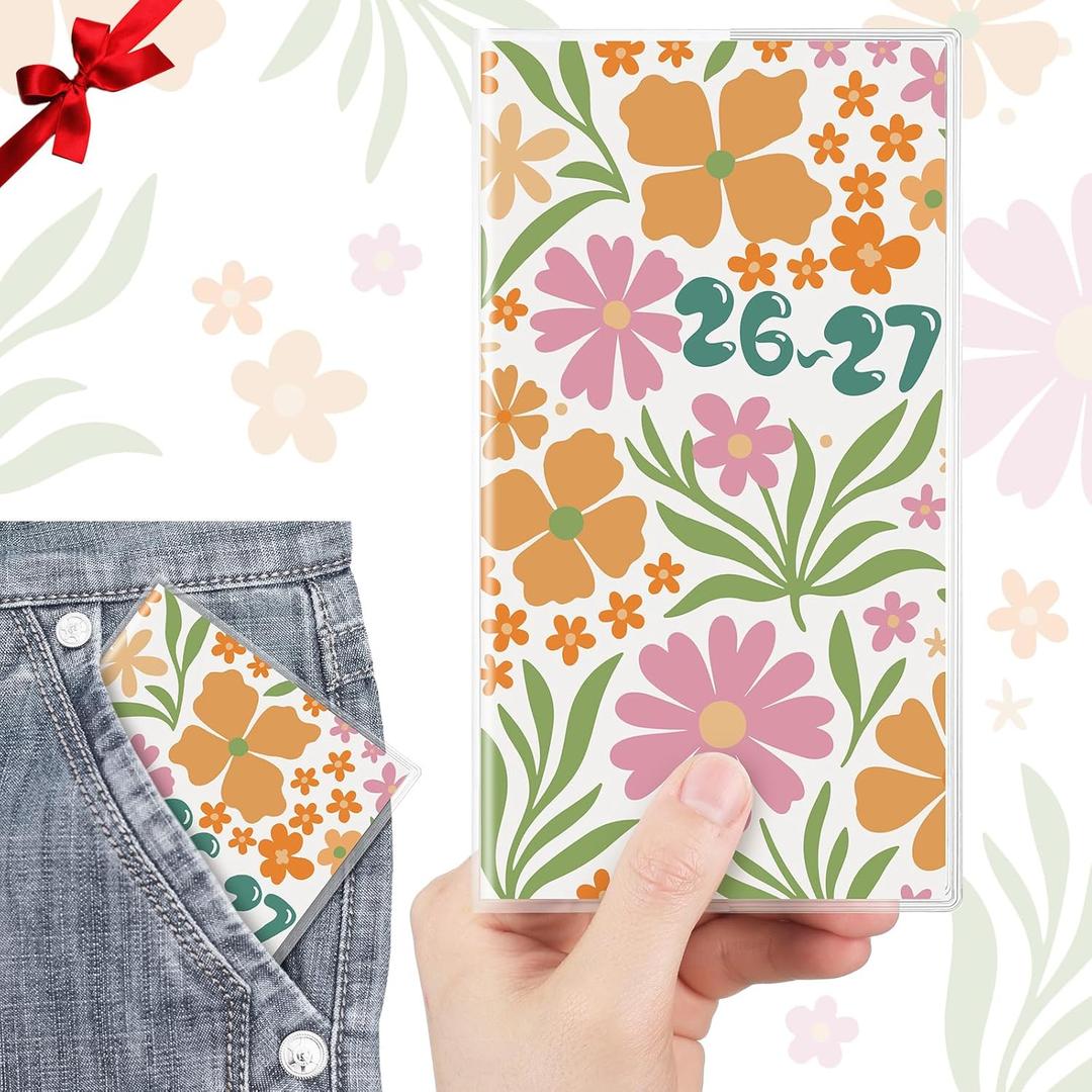 2 x ReliThick 2026-2027 Pocket Calendar for Purse Small Monthly Planner for Women Colorful Academic Handy Weekly Pocket Planner Journal Notebook Christmas New Year Gift Sister Friends Women