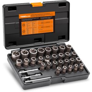 THINKWORK Bolt Extractor Kit, 32-Piece Nut Extractor Socket Set, 1/4" & 3/8" Drive Rounded Bolt Remover, Lug Nut Removal Tool for Damaged, Rusted, Rounded-Off, Stripped Fasteners