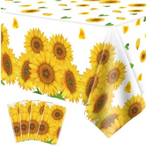 4 Pack Sunflower Tablecloth 51 x 86 Inch Plastic Rustic Sunflower Tablecloth Sunflower Party Tablecloth Sunflower Birthday Party Table Cloth Sunflower Table Covers for Indoor Outdoor Party Decorations (White&yellow)
