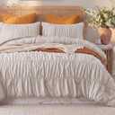 Bedbay Cotton Ruched Comforter for King Size Bed,Breathable Cotton Boho Comforter Set,Shabby Chic Ruffle Bedding Vintage Farmhouse Quilt Set,Soft Durable 3 Pcs Fluffy Comforter Bedroom Decor