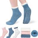 Fuzzy Socks with Grips for Women, Warm Plush Slipper Soft Socks for Winter Indoor Comfort, Cozy Gift (Pink & White & Blue)