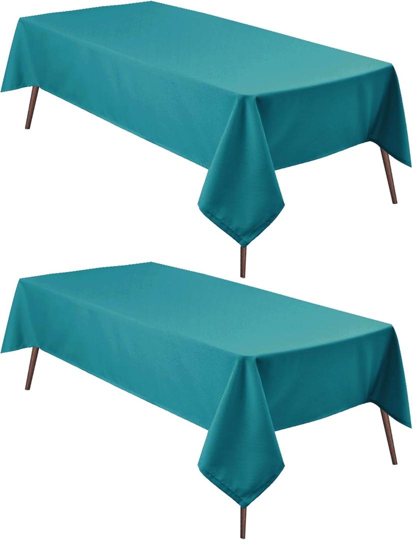 Hiasan 2 Pieces Turquoise Rectangle Tablecloth - Water Resistant and Spillproof Dining Room Washable Fabric Table Cloth for Dining Room, Polyester, 60 x 84 Inch