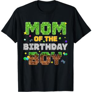 Mom of The Birthday Boy Pixel Gamer Party Matching Family T-Shirt, 2XL
