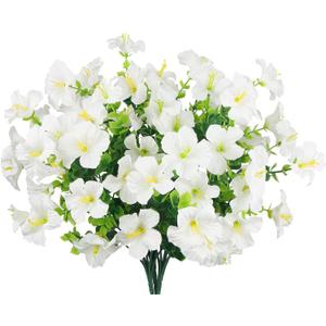 3 Pcs Artificial Flowers Outdoors UV Resistant Fake Flowers Bulk Spring Summer White Silk Morning Glory Flowers Faux Greenery Bushes Floral Arrangement for Indoor Decor Garden Porch Planter