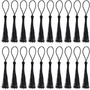 Tupalizy Mini Silky Handmade Soft Flossy Bookmark Tassels with Cord Loop for Keychain Earring Jewelry Making, Souvenir, Graduation, Clothing Sewing, Gift Tag DIY Craft Projects, 20PCS (Black)