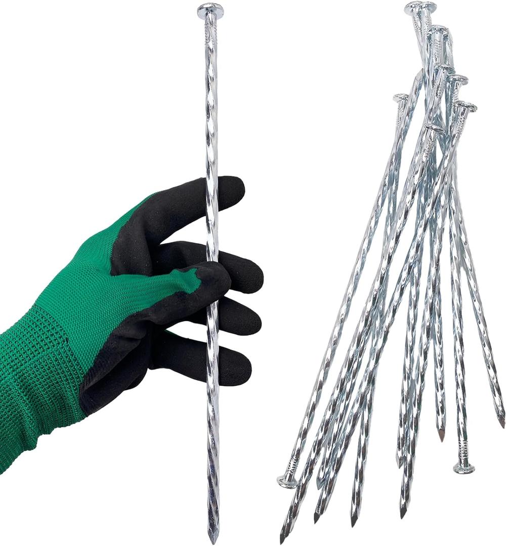 Artificial Turf Stakes Galvanized Spiral Landscape Spikes 12IN Weed Barrier Fabric Stakes for Paver Edging, Gardening Lawn Edging, Carpentry and More (10 PC)