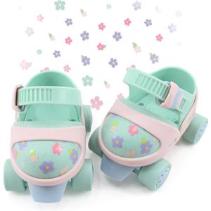 Kids Roller Skates for Boys & Girls Adjustable Quad Skates for Age 3-5 Size C6 to C13 3-Stage Skating System with Detachable Toe Cap & Built-in Toe Stop Toddler Skates for Training/Beginner (Macaron)