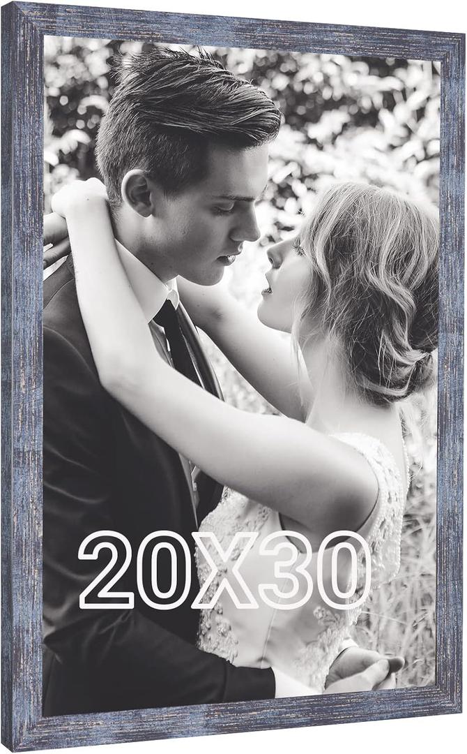 20x30 Frame Rustic Blue, 30x20 Picture Poster Frame, Horizontal Vertical Hanging, Large 20 by 30 Wall Gallery Family Concert Portrait Photo Frame Anniversary/Birthday/Wedding/Thank you/Christmas Gift, 20x30in