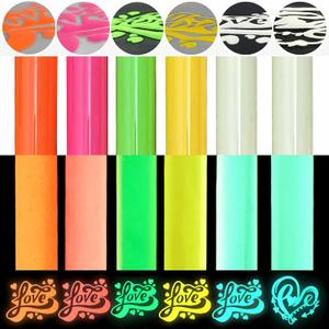 3D Puff Glow in The Dark Heat Transfer Vinyl Luminous Color HTV Puff Vinyl 6 Sheets 12"x10"for Heat Press T Shirt