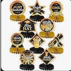 HOUSE OF PARTY Graduation Table Decorations | 10 PCS Black and Orange Table Centerpieces | Double-Sided Congratulate Graduation Honeycomb Center Table Toppers for Grad Class of 2024 Party Supplies. 3 Pack
