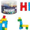 KOMARC GAMES StickiKubes, Mini Stacking Cubes That Stick to Anything, Non Toxic Kid Safe Sticky Blocks, Creative Construction Toy - 125 Cubes, 4 Colors, Tub