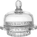 Glass Butter Dish with Lid for Countertop & Refrigerator -Optic Dome Design, Crystal Butter Dish with Lid, Lead Free& DishWasher Safe