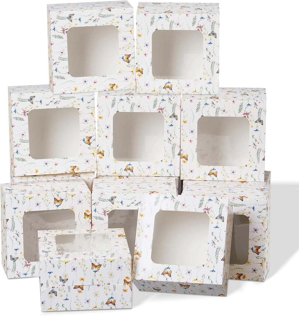 50 Pack Wild Flower Cookie Boxes with Window, Wildflower Small Bakery Treat Boxes for Pastry Donuts Macaroon Cupcakes, Spring Tea Party Baby Shower Birthday Wedding Bridal Shower Favors