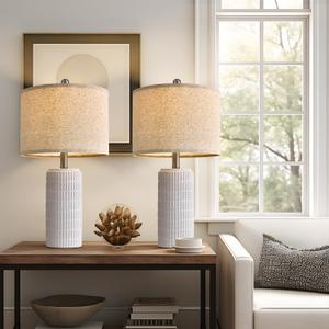 PoKat 23" Table Lamp, Farmhouse Bedside Lamps for Bedroom Set of 2, Ceramic End Table Lamps for Living Room, Traditional Nightstand Desk Lamps, Frosted White Lamps, Medium