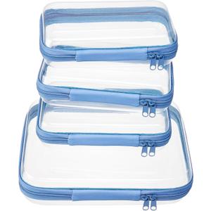 4 pcs Clear Zipper Pouches,Hard Shell Zipper Case, Toiletry Bag for Travel, CLear Diaper Bag, Toiletry Pouch, Travel Organizer, Cosmetic Bag,Toy Storage Bins (M+3S) (Blue)