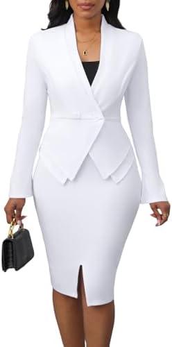Women's Suits 2 Piece Skirt Set Business Work Outfits Blazer Dress Jacket Pencil Skirts Suit Sets,Size XL