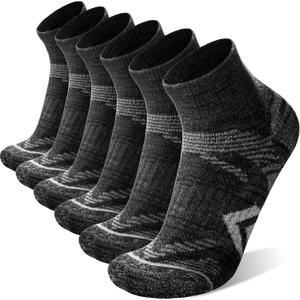 ANTSANG 6 Pairs Merino Wool Quarter Ankle Hiking Running Socks Compression Thermal Thick Cushion Socks for Women Men (Large, Black Series)