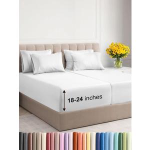 Extra Deep Split King Sheet Set - 7 Piece Breathable & Cooling Sheets - Hotel Luxury Bed Sheets Set - Easy & Secure Fit - Soft, Wrinkle Free & Comfy Sheets Set - White Sheet Set w/Extra Deep Pockets