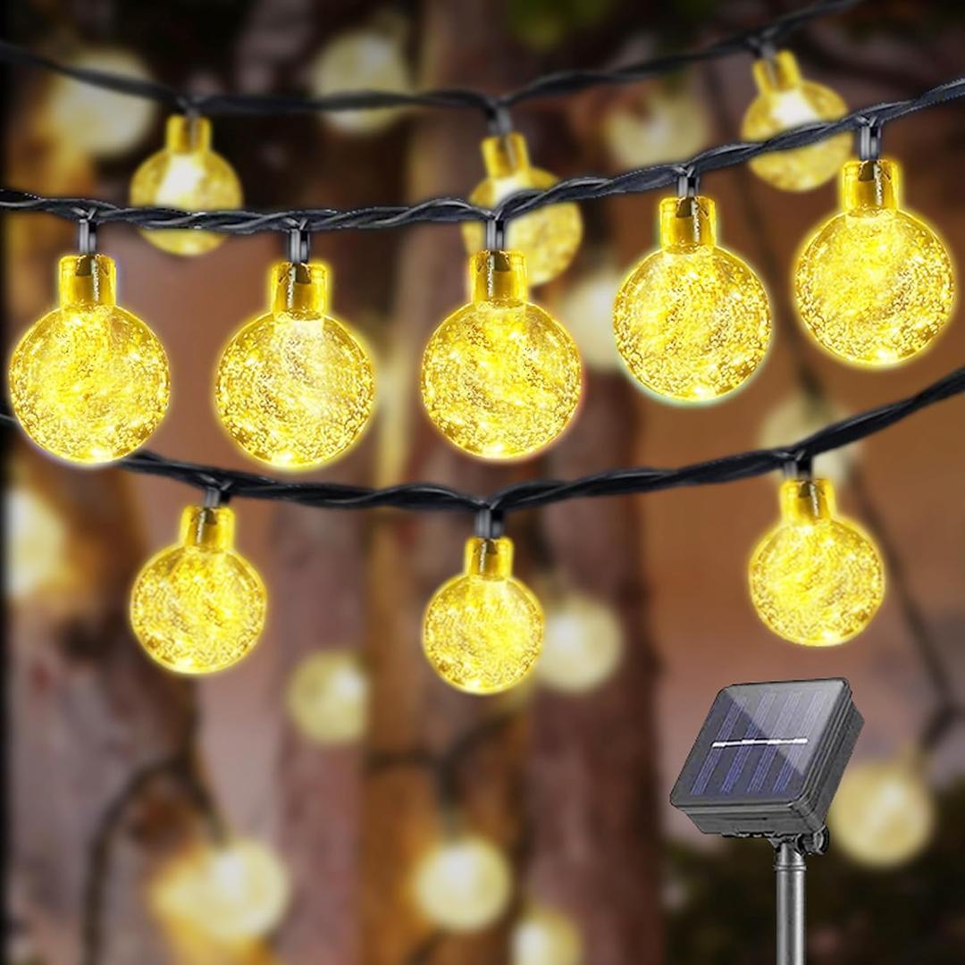 LQWELL Solar Fairy Lights for Outdoor Garden, Solar Chain Light Crystal Balls 60 LED 13 m IP44 8 Modes Fairy Lights for Outdoor/Indoor Garden Patio Balcony Wedding Party Window (Warm White)