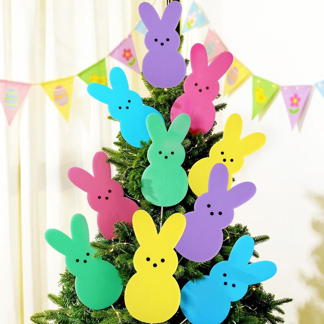 Easter Tree Decorations Peeps Tree Ornaments: 10 pcs Extra Large Yellow Blue Purple Easter Bunny Tree Decorations, Cute Rabbit Picks Ornaments for Easter Tree Topper, Kids Home School Office Dcor