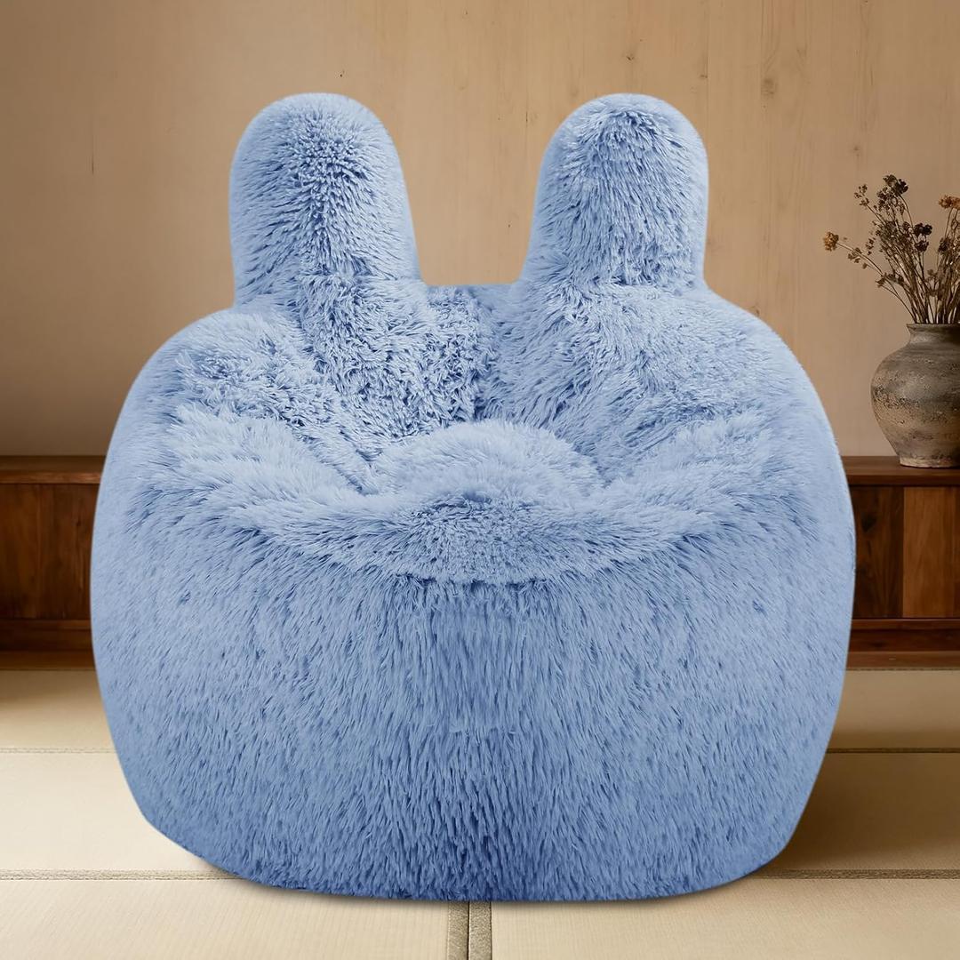 Fluffy Bean Bag Chair for Kids, with Soft Plush Faux Fur Cover, 2.5FT Round Memory Foam Bean Bag Chairs for Teens & Kids, Ultra Soft Sofa for Living Room/Bedroom/Dorm,Blue