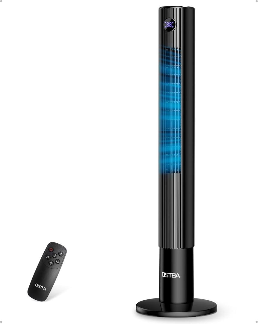 OSTBA 43'' Tower Fan for Bedroom, 85° Oscillating, 12H Timer, with Remote, Medium