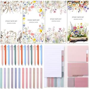 Thenshop 26 Pcs Book Annotation Kit for Women Back to School Supplies, 4 Pack Sticky Note Set of 2112 Sheets Pastel Sticky Notes Tabs Dividers, 12 Highlighters, 10 Gel Pens for Teacher Office Gifts