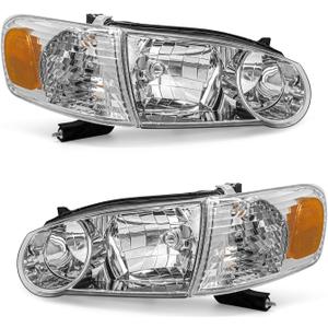 for 2001 2002 Toyota Corolla Headlight Assembly Chrome Housing Amber Reflector Driver and Passenger Side