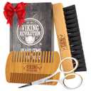 Viking Revolution Beard Comb & Beard Brush Set for Men -- Natural Boar Bristle Brush and Dual Action Pear Wood Comb w/Velvet Travel Pouch - Great for Grooming Beards and Mustaches