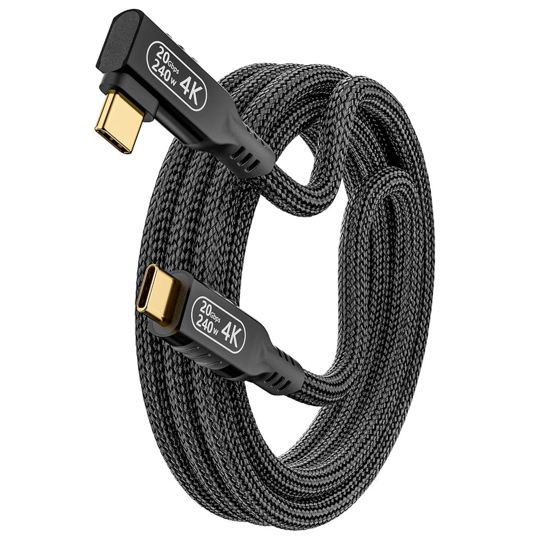 USB C Cable 10ft,Long Braided USB c to USB c Cable 3.2 ,90 Degree Plug Type C Right Angle Fast Charging Cord240W Charging Cable, 20 Gbps Data Cable4K60Hz Video Compatible with Thunderbolt 3/4