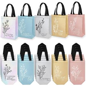 Sweetude 40 Pcs Reusable Christian Gift Bags Bulk, Non Woven Church Welcome Totes with Handle, Medium Floral Bible Verse Bags for Grandparents Day, Pastor Appreciation(Mild Colors,60 Sets)