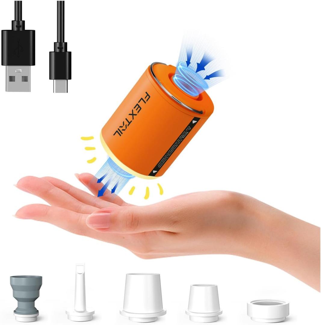 FLEXTAILGEAR Air Pump for Inflatables with Camping Lantern, Tiny Pump 2X, 4kPa Portable Air Pump Rechargeable Air Mattress Pump with Magnetic Design, for Sleeping Pads Pool Floats Swimming Rings (1300mAh-Orange)