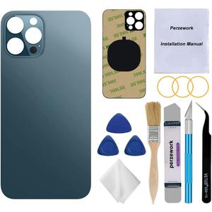 OEM Rear Back Glass Replacement (Pacific Blue) Compatible with iPhone 12 pro max 6.7 inches All Carriers with Pre-Installed Adhesive and Repairing Tool Kits