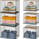 Widened & Heightened Closet Organizers And Storage Shelves With Top Board, Set of 3 Stackable Closet Shelf Organizer Storage Bin Basket For Clothes Sweaters,Space-saving, Sturdy,Wider Higher Size (Black)