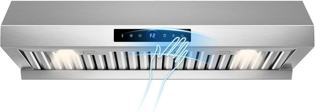 30 inch Range Hood Under Cabinet 1200 CFM with 4-Speed Gesture Sensing & Touch Control, Stainless Steel Kitchen Stove Vent Hoods with 2 LED Lights, Time Setting, Dishwasher-Safe Baffle Filters