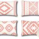 OTOSTAR Outdoor Waterproof Throw Pillow Covers 16x24 Inch Set of 4 Boho Farmhouse Outdoor Cushion Covers for Patio Funiture GardenGeometry80-Pink