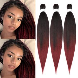 Braiding Hair Pre Stretched for Women Hair Extensions Box Braids Soft Synthetic Knotless Yaki Texture Hot Water Setting Braid Black to Red (24inch 3Packs)