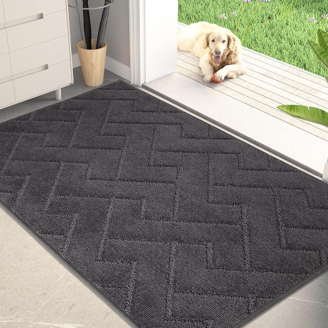PURRUGS Dirt Trapper Door Mat 34" x 59", Non-Slip Machine Washable Entry Rug, Shoe Scraper, Dog Doormat, Super Absorbent Welcome Mat for Front & Back Door, Muddy Wet Shoes & Paws, Charcoal