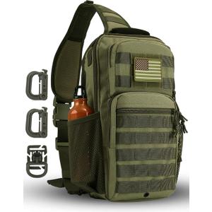Rover Sling Pack Tactical Shoulder Sling Bag Backpack with Bottle Holder Crossbody Chest Bag, Olive
