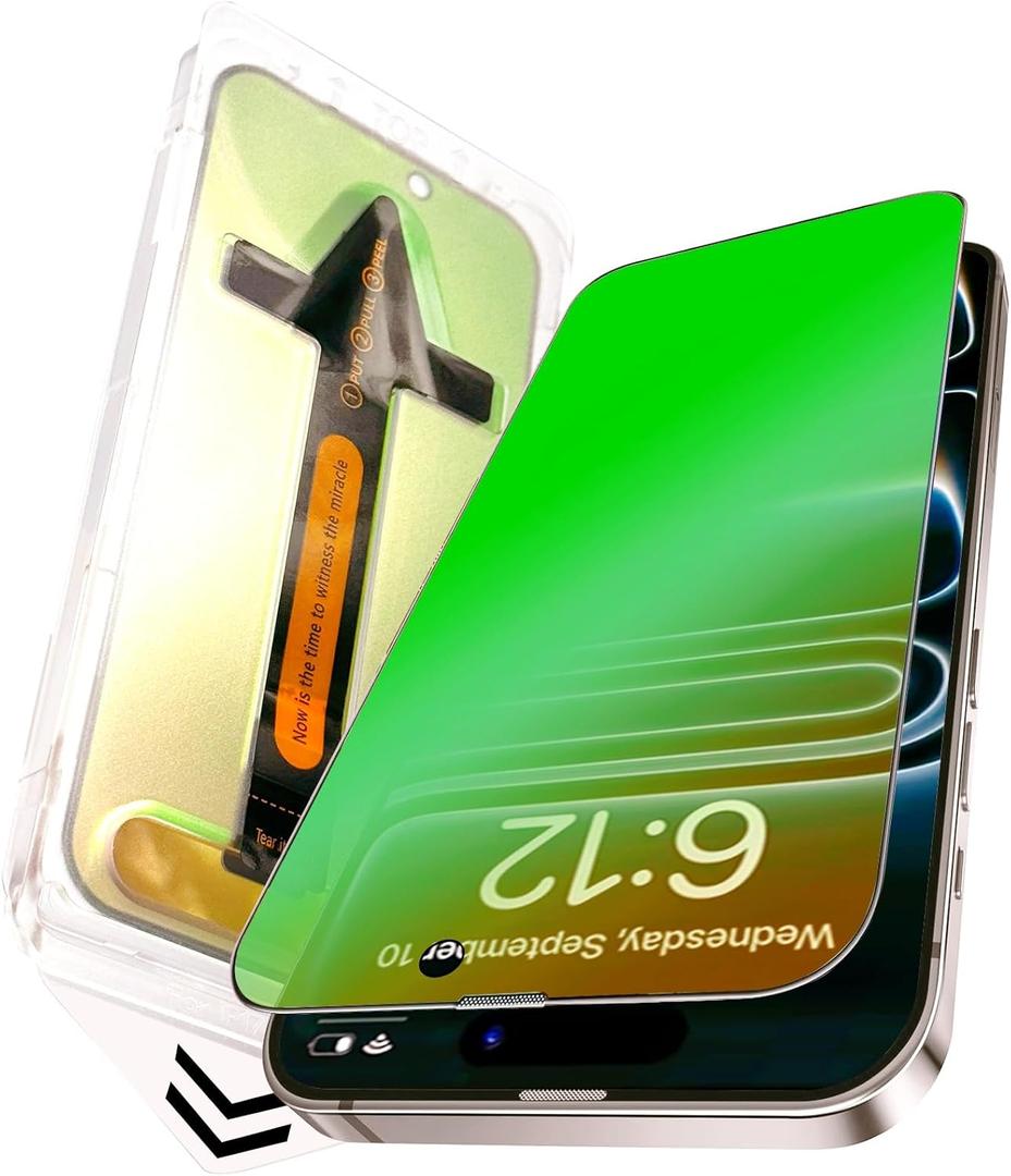 For iPhone 17 Pro Privacy Screen Protector [Auto Dust Install] 6.3 inch Tempered Glass Full Coverage Anti-Blue Light Anti Spy No-Bubble Gradient Green Easy Installation[HD Clarity]