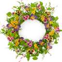 Artificial 20" Spring Summer Wreath with Pansy Flower,Yellow Daisy,Rose Leaf,Eucalyptus Leaf,Fern Branch for Front Door Indoor Outdoor Farmhouse Wall Window Festival Wedding Decor,Gift Box Included