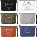 Huhumy 12 Pcs Christian Gifts for Women Makeup Cosmetic Bags Religious Bible Verse Lanyard Keychain for Church Godmother(Neutral Colors,English Bible Word)