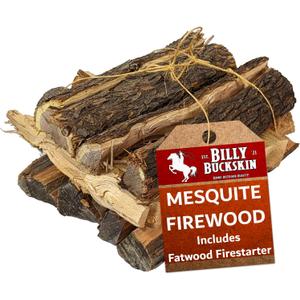 Billy Buckskin 18 LB Mesquite Firewood Bundle  Aromatic & Seasoned Wood Logs with Fatwood Starter Sticks for Fire Pit, Campfire, Fireplace, Wood Stoves and Outdoor Grilling