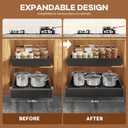 2Pack Expandable Pull Out Cabinet Organizer 21"Deep with Raising Pad for Framed Cabinets, Upgrade 3 Slide Rails Slide Out Drawers, Roll Out Shelves Adhesive,Adjustable Width 12.05"-20.4"Black