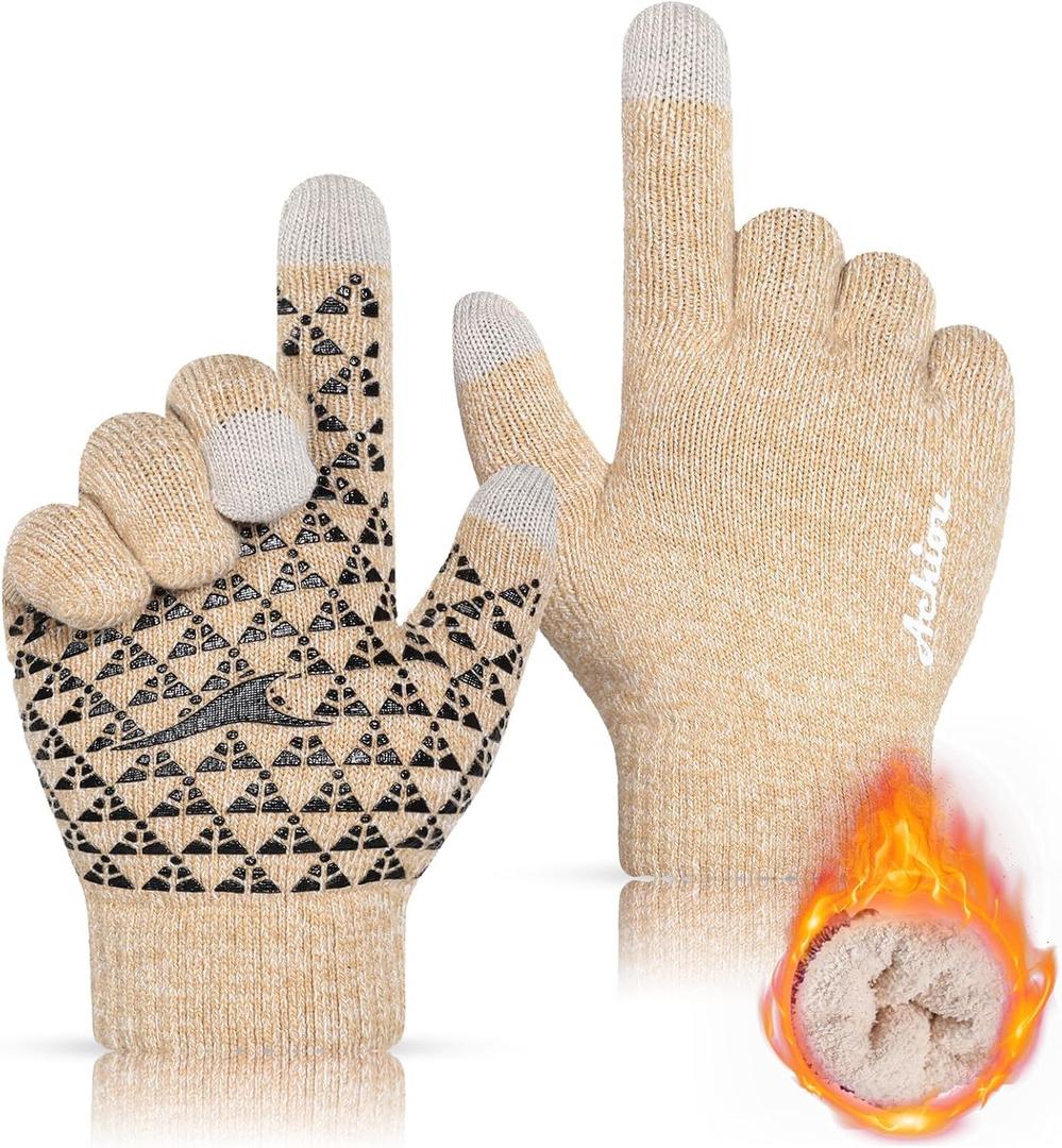 Achiou Winter Gloves for Men Women, Touch Screen Gloves, Upgraded Thicken Anti-Slip Silicone Gel, Thermal Soft Knit Lining